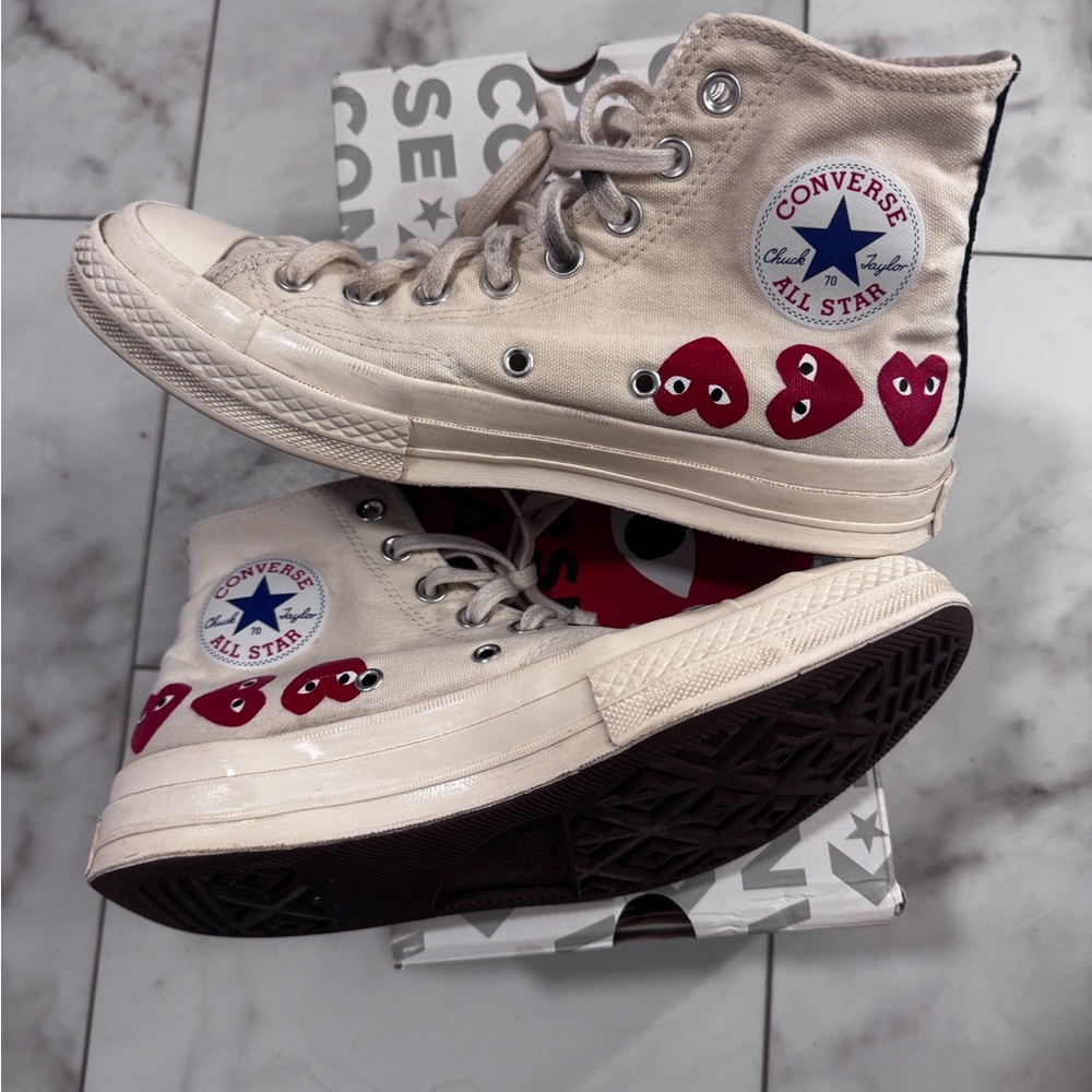 Comme des Garcons x Converse Cream and Red High-Top Sneakers
